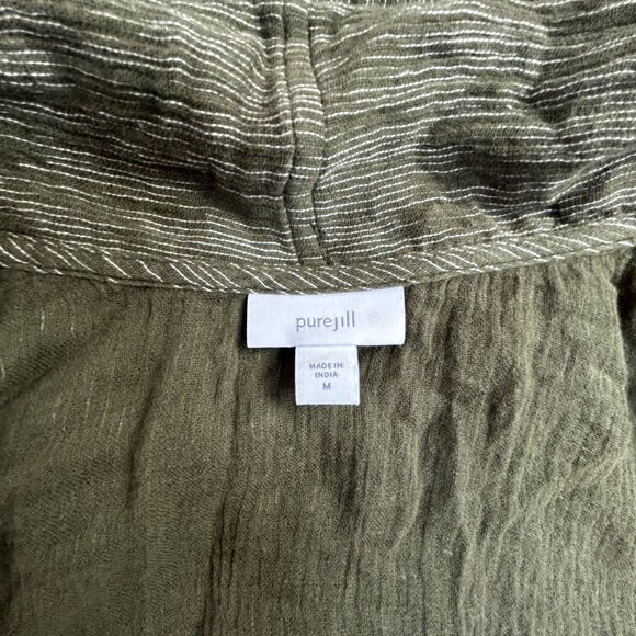 Pure Jill Womens Olive Green Open Front Striped Cardigan Jacket Medium Cotton - Picture 3 of 8